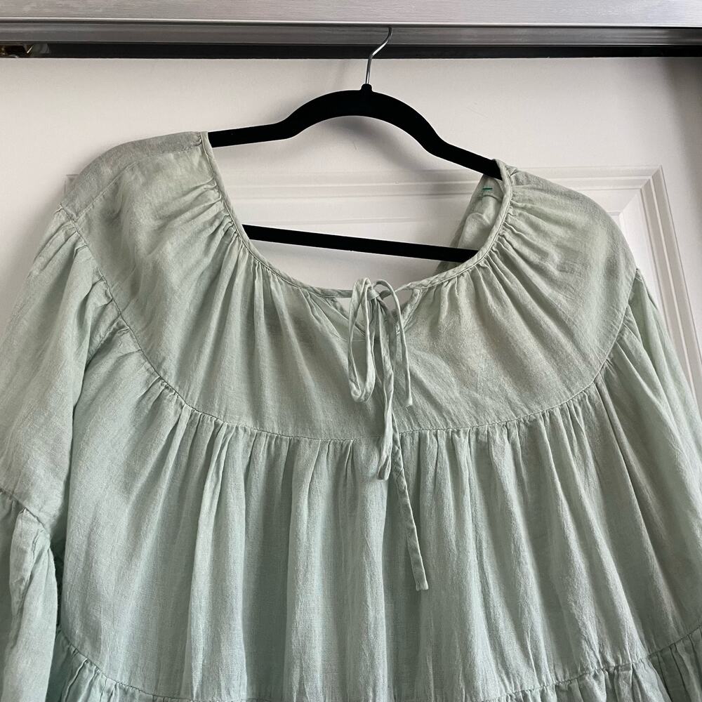 J.P. & Mattie Sage Green 100% Cotton Peasant Blouse Boho Tiered Top Size M - Picture 3 of 8